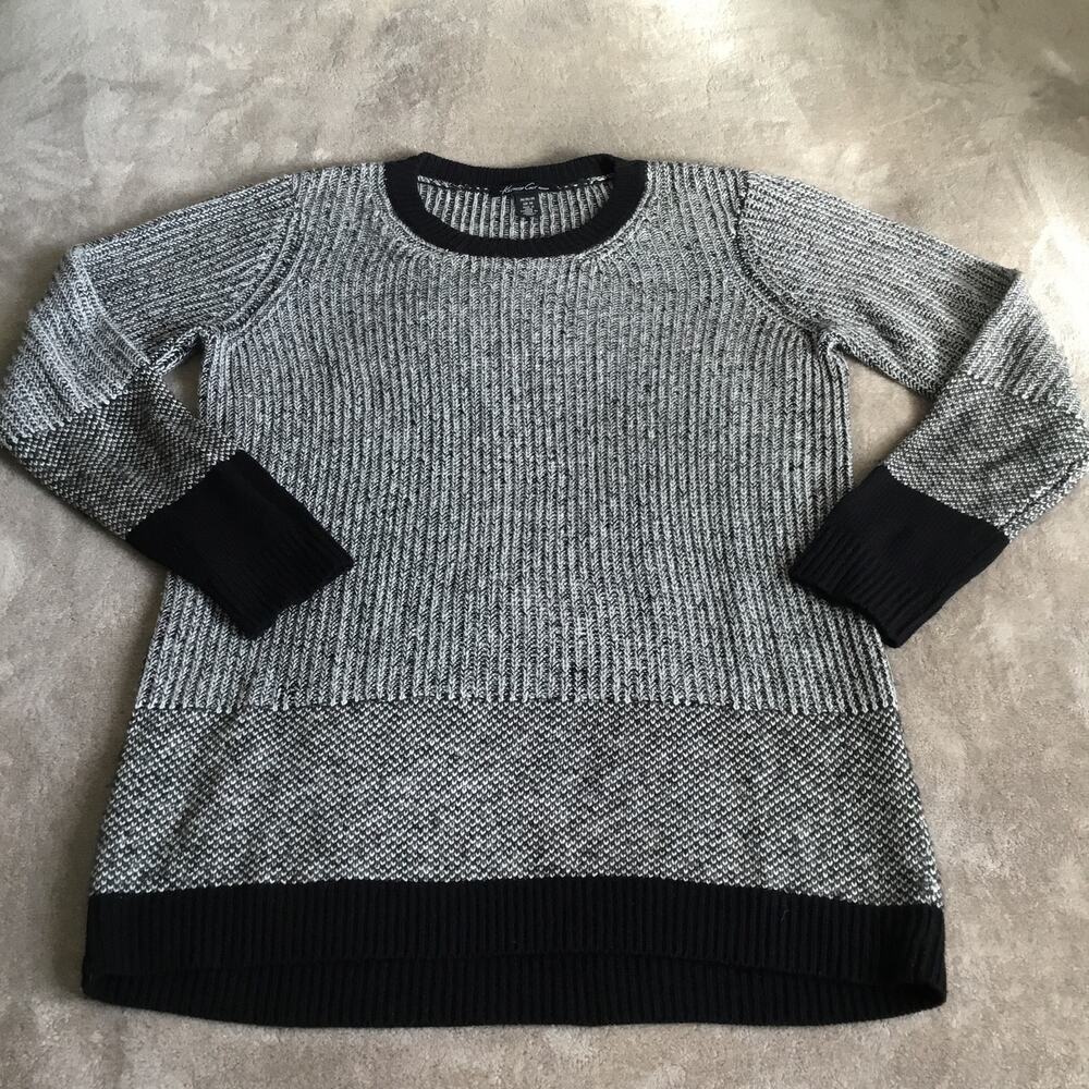Kenneth Cole NY Crew Neck Mens Gray Black Sweater Sz M Viscose Wool Blend